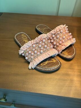 Sam Edelman Pink Beaded Fringe Slide Sandals